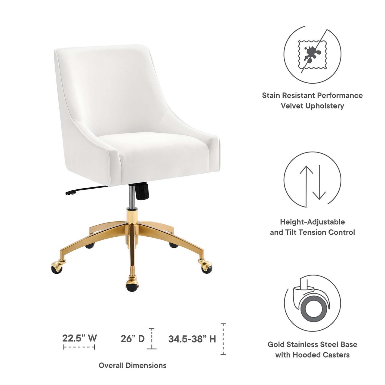 Virella Velvet Office Chair, White