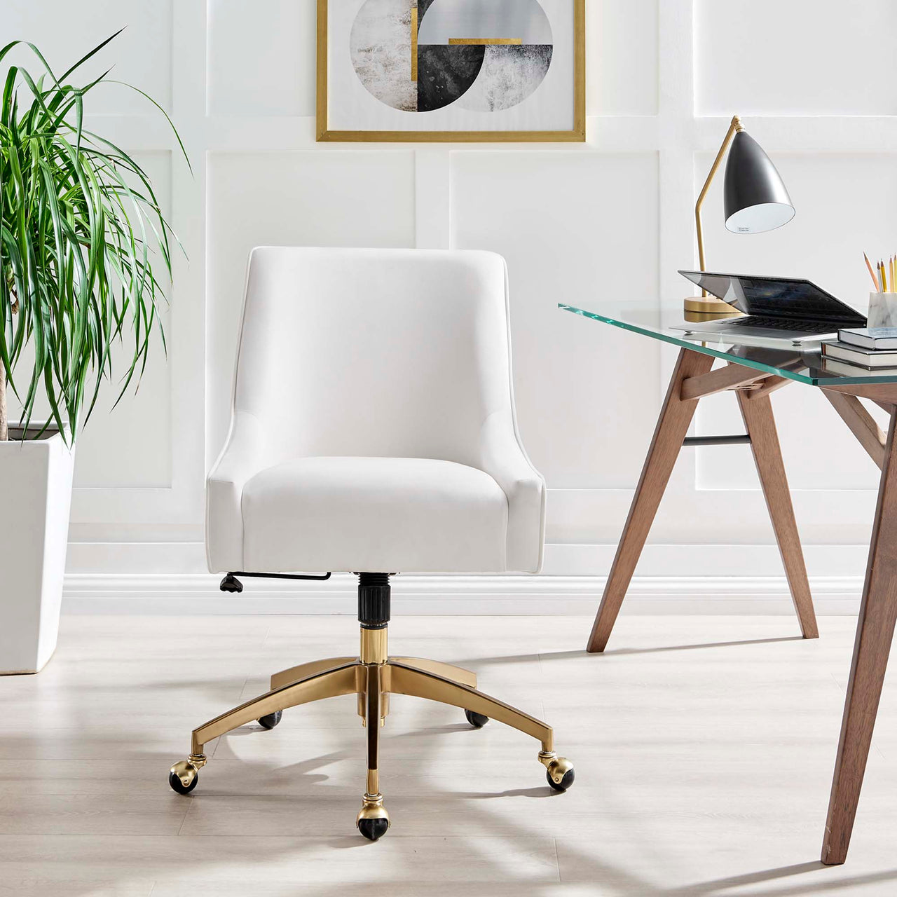 Virella Velvet Office Chair, White