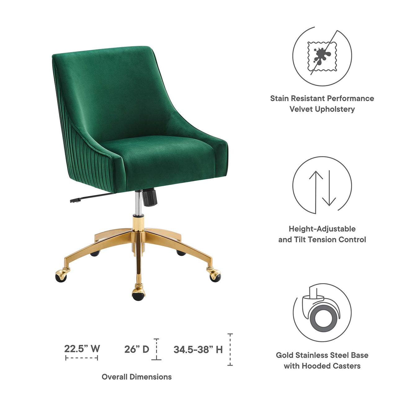 Virella Velvet Office Chair, Green