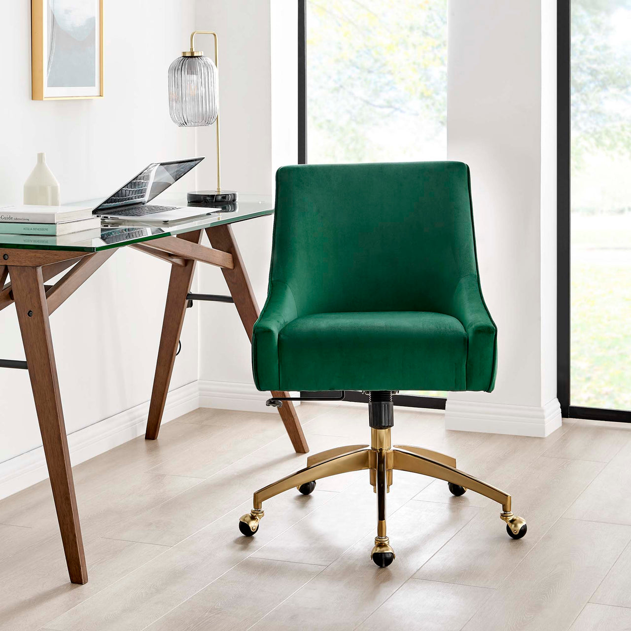Virella Velvet Office Chair, Green