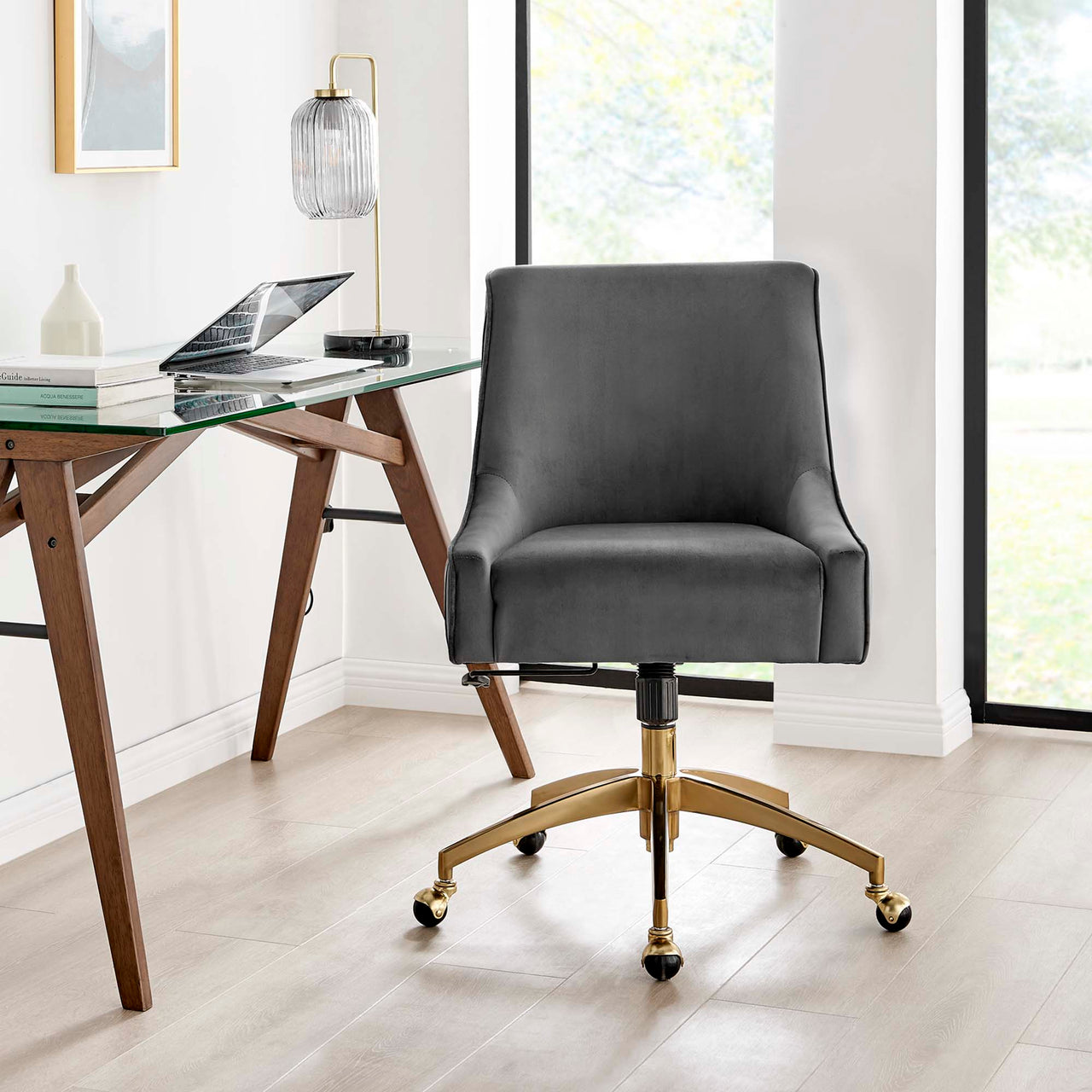 Virella Velvet Office Chair, Gray