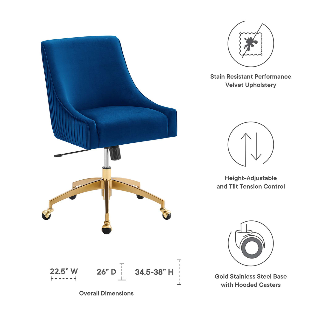 Virella Velvet Office Chair, Navy
