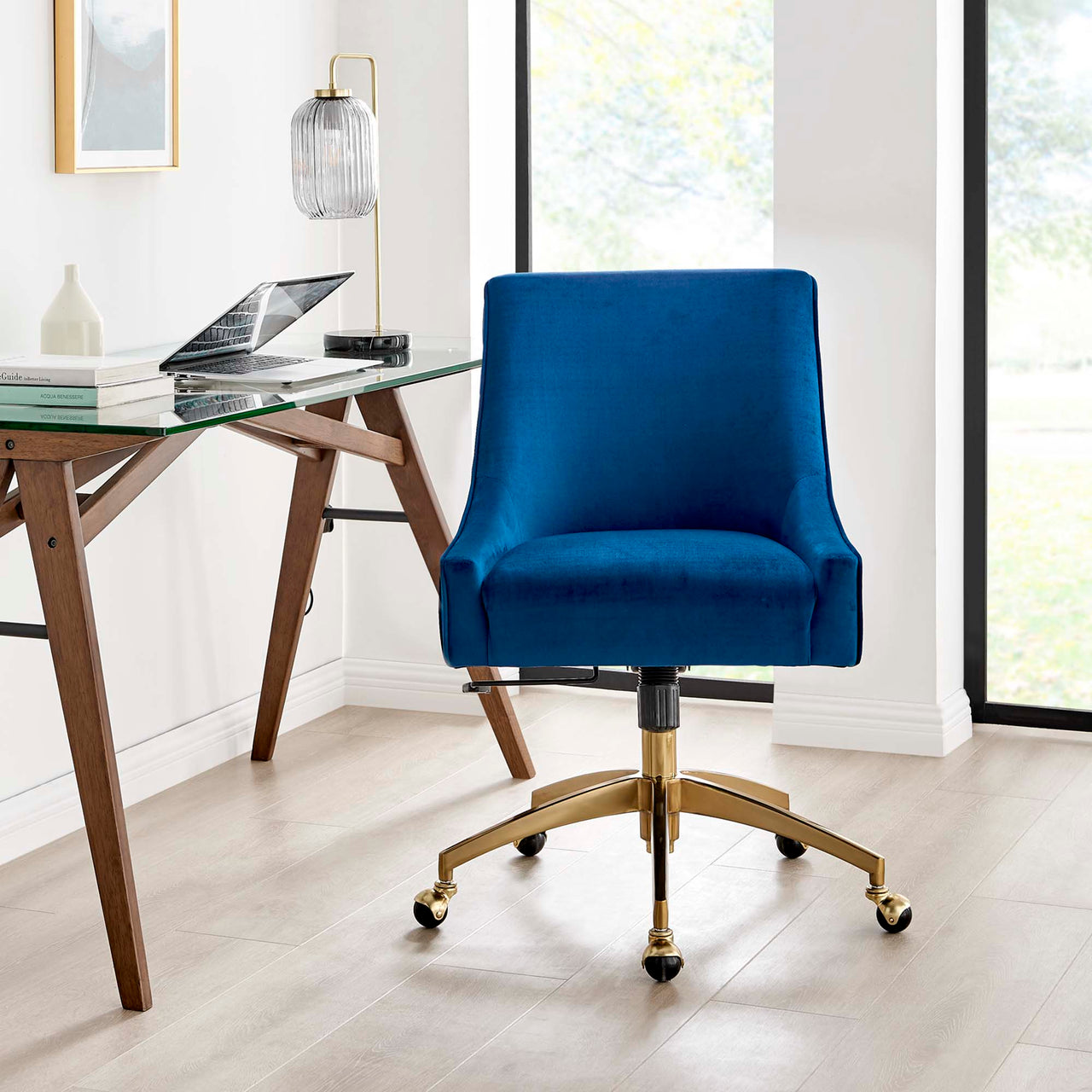 Virella Velvet Office Chair, Navy