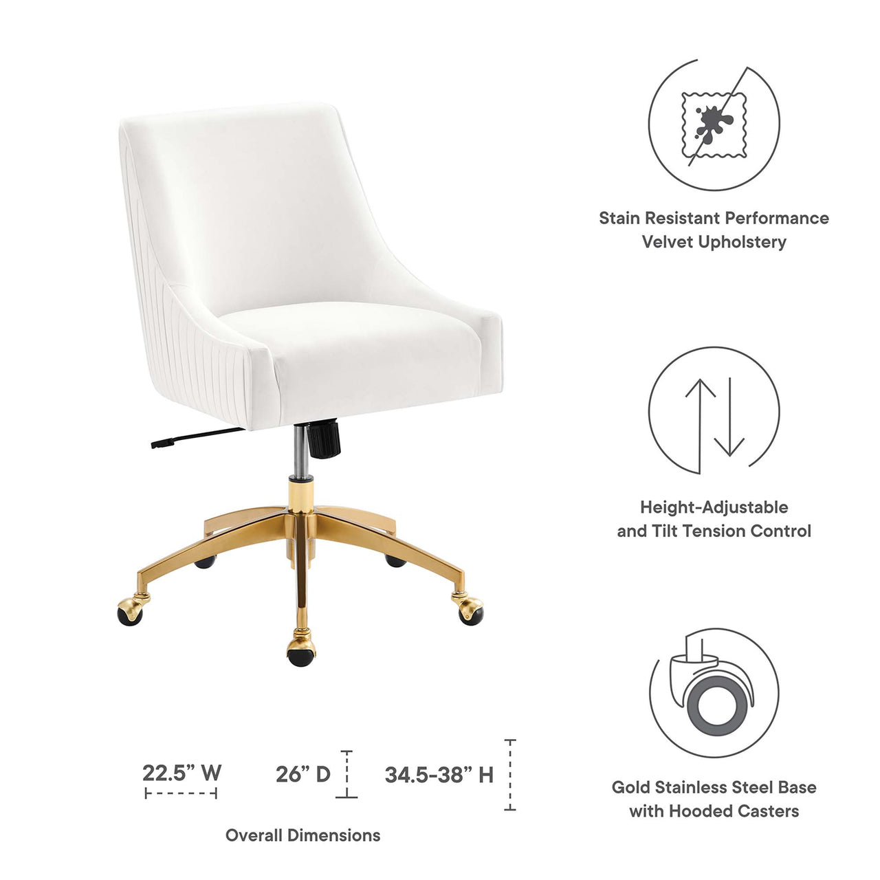 Virella Velvet Office Chair, White