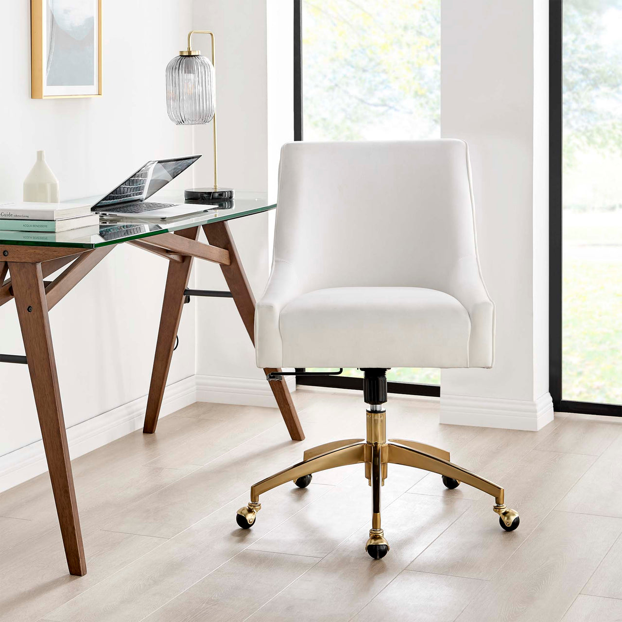 Virella Velvet Office Chair, White