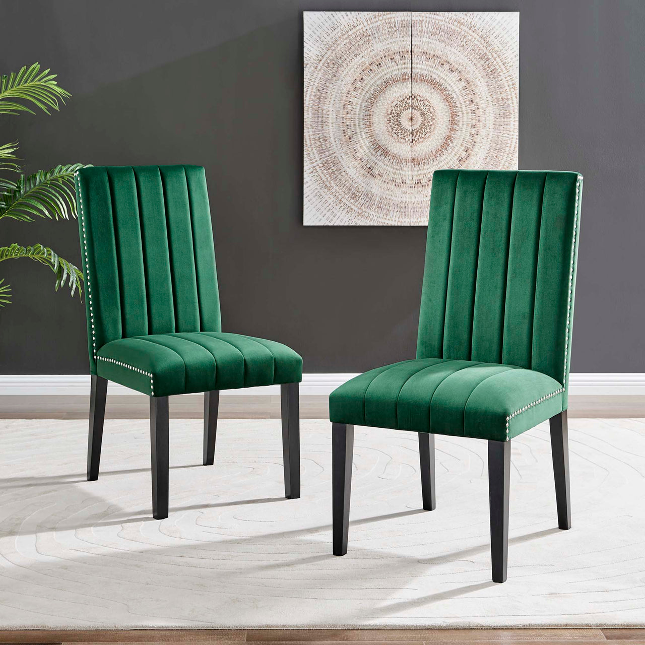 Stimulate Velvet Dining Chair Set of 2, Green