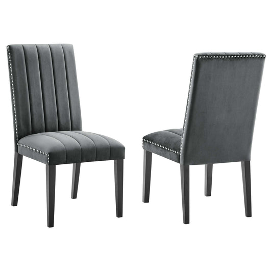 Stimulate Velvet Dining Chair Set of 2, Gray