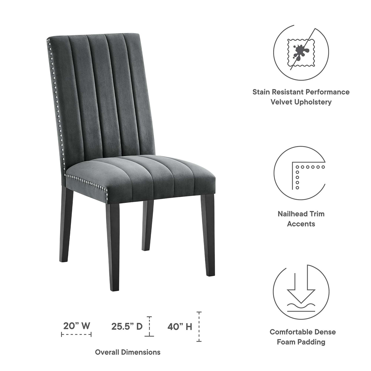 Stimulate Velvet Dining Chair Set of 2, Gray