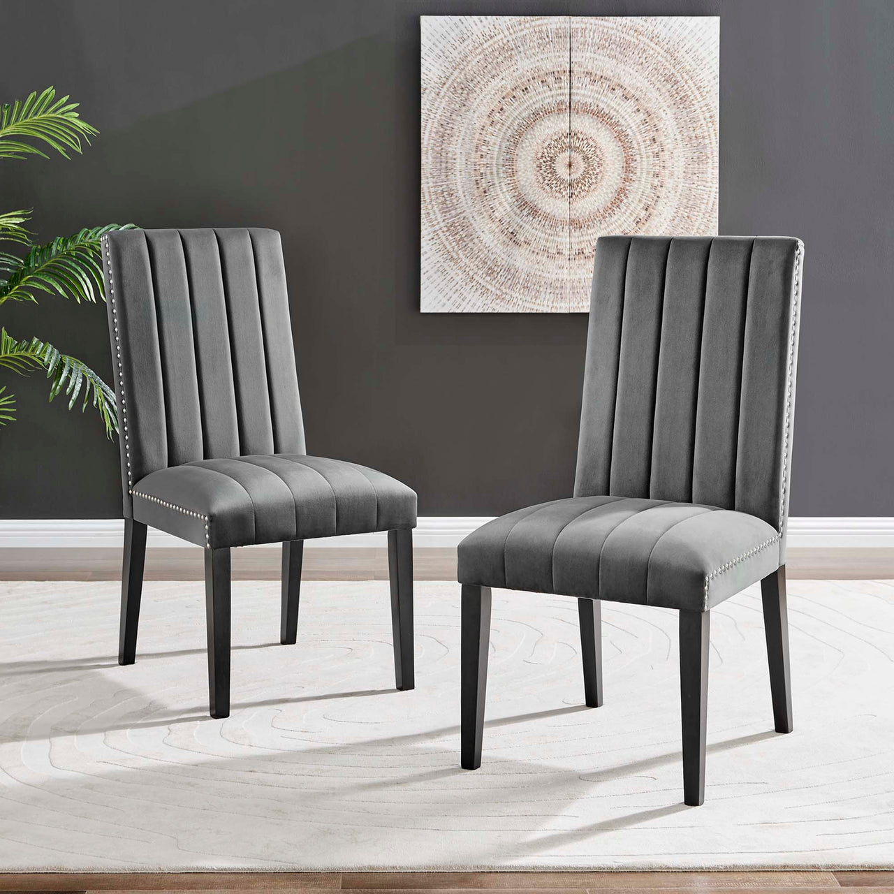 Stimulate Velvet Dining Chair Set of 2, Gray