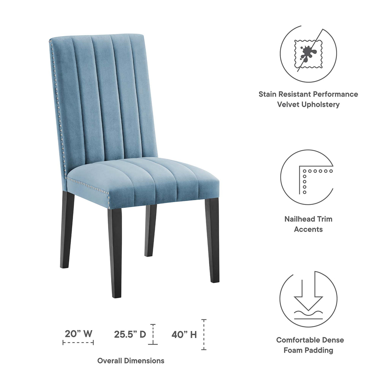 Stimulate Velvet Dining Chair Set of 2, Light Blue