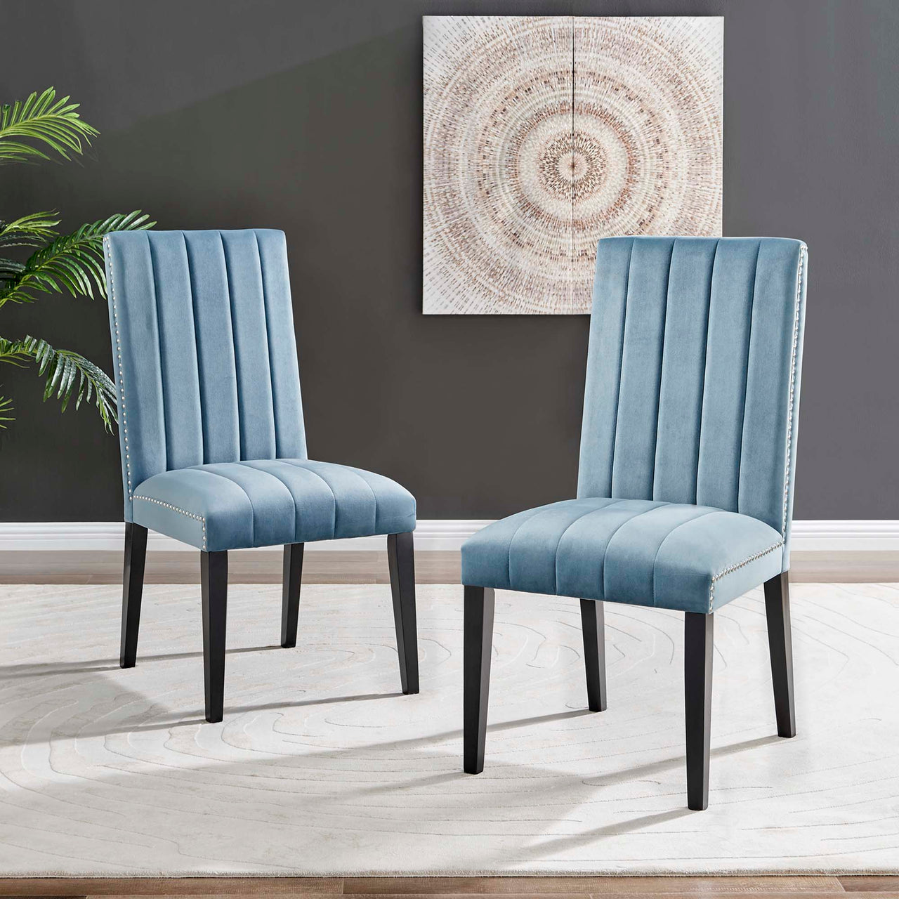 Stimulate Velvet Dining Chair Set of 2, Light Blue