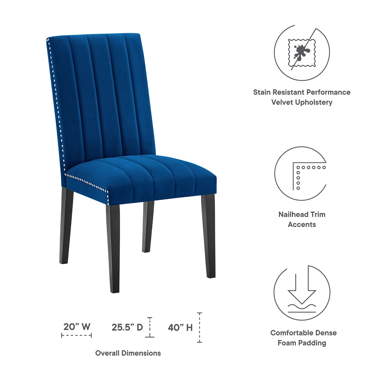 Stimulate Velvet Dining Chair Set of 2, Navy