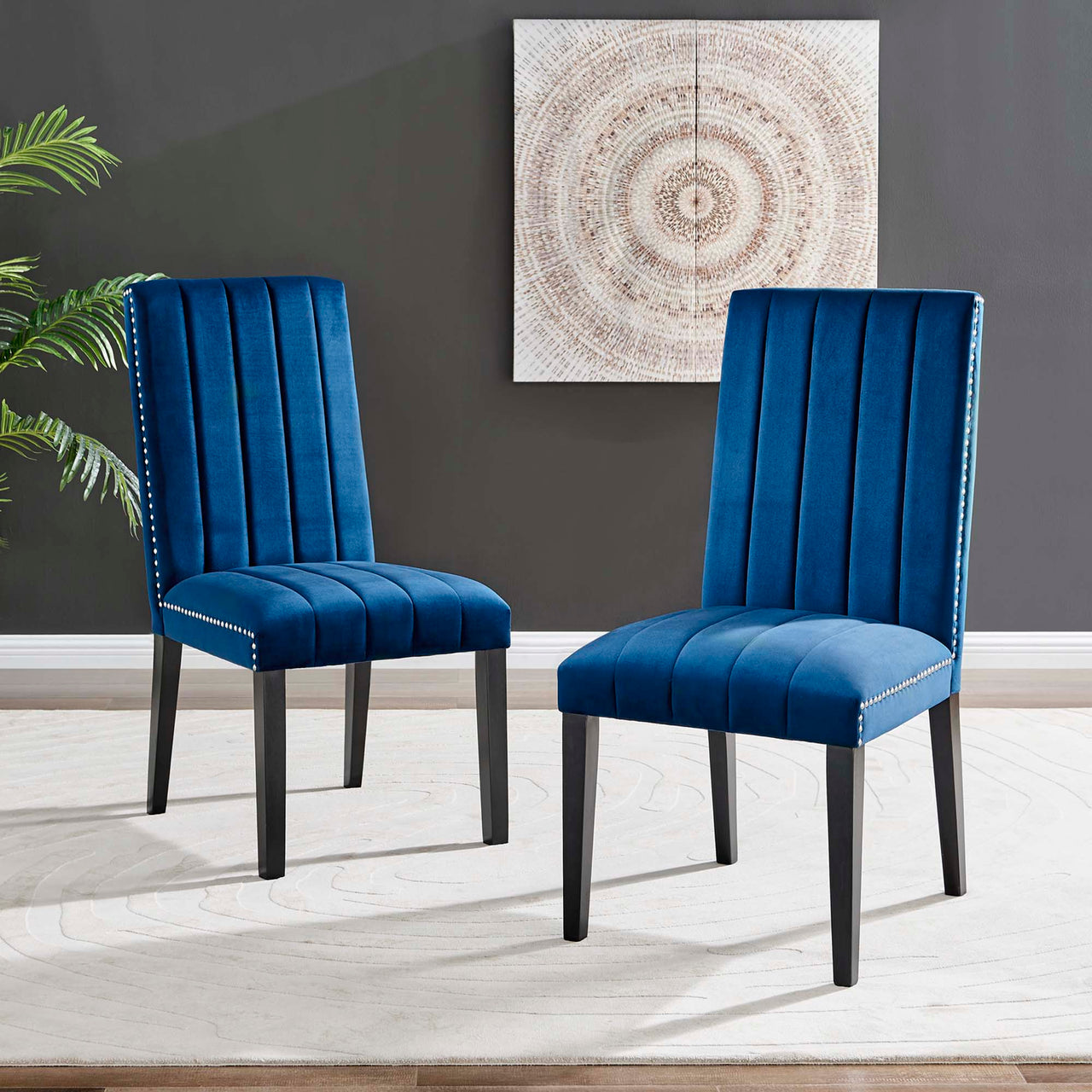 Stimulate Velvet Dining Chair Set of 2, Navy