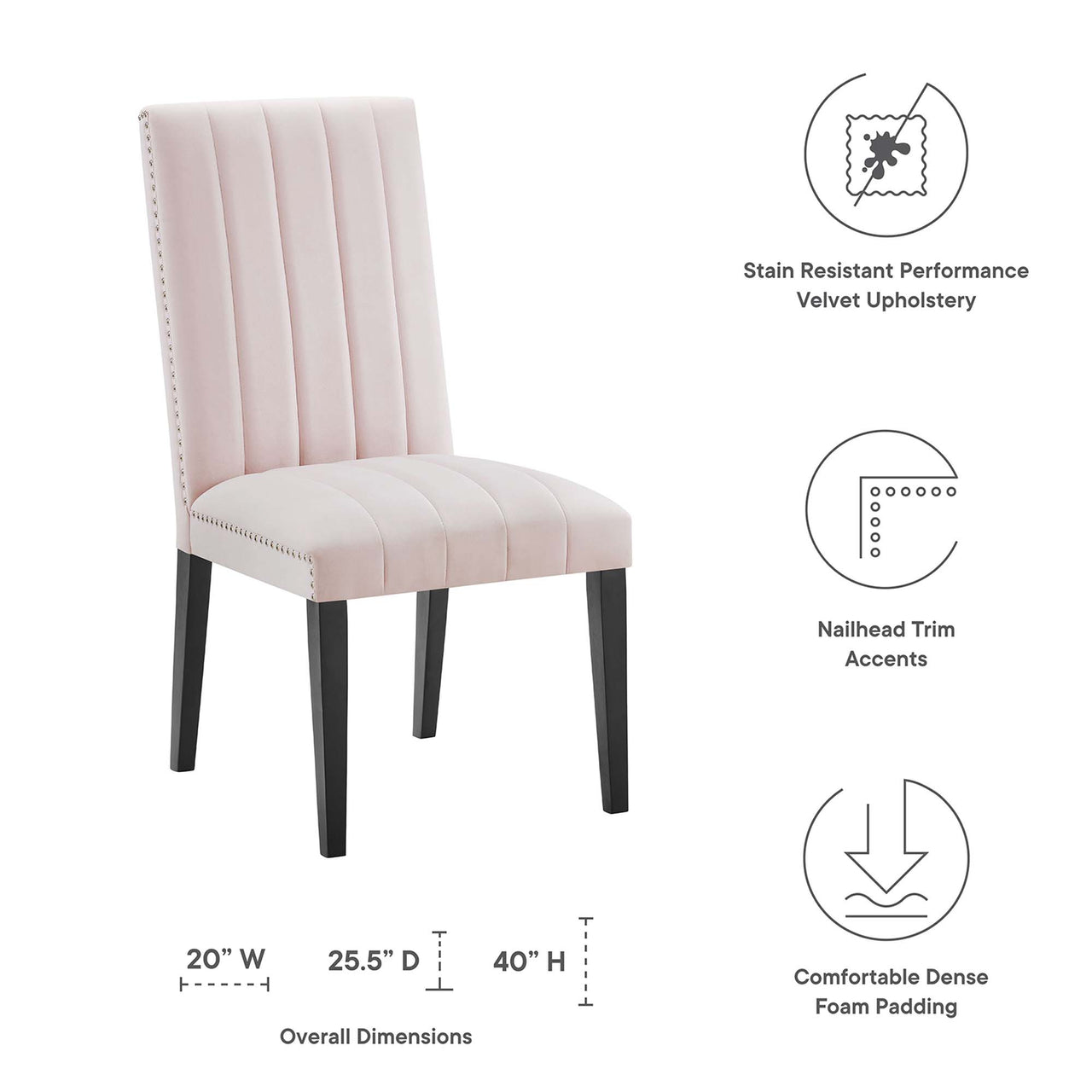 Stimulate Velvet Dining Chair Set of 2, Pink