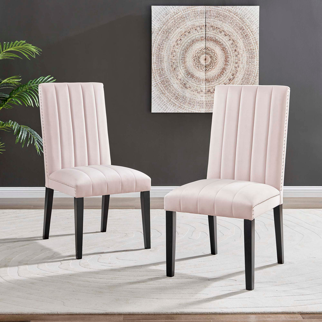Stimulate Velvet Dining Chair Set of 2, Pink