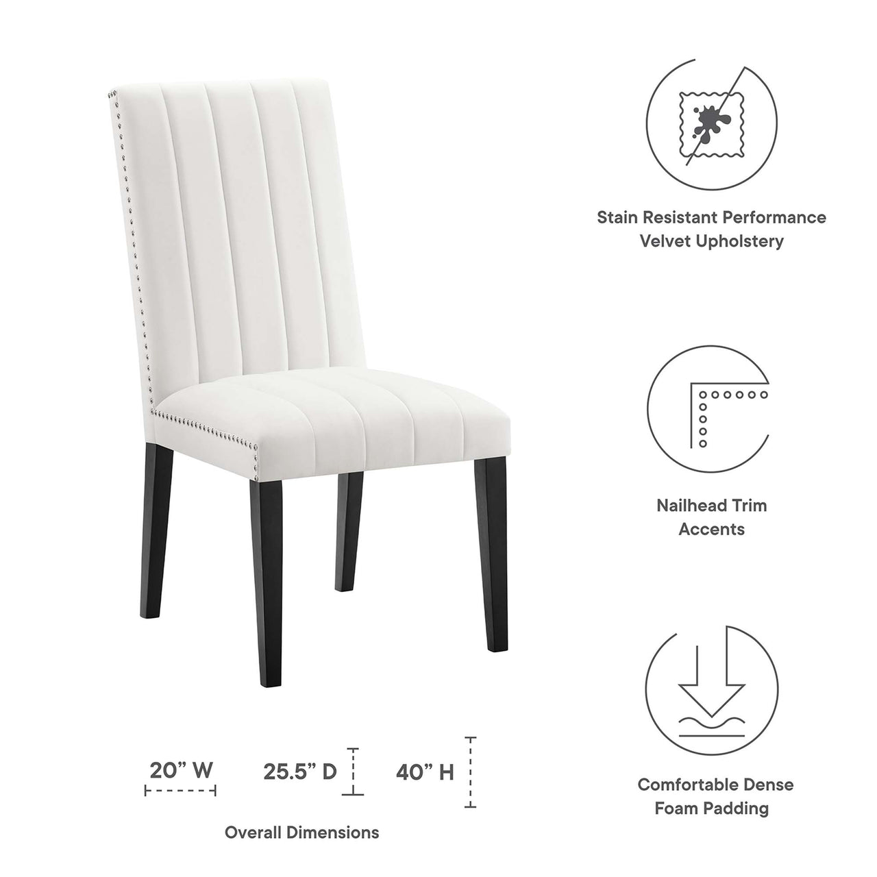 Stimulate Velvet Dining Chair Set of 2, White