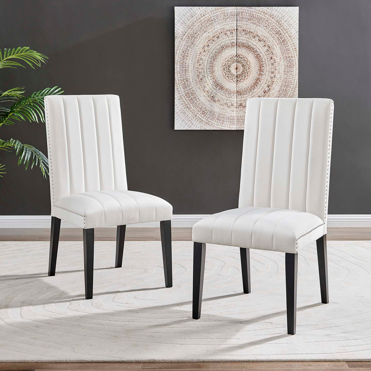 Stimulate Velvet Dining Chair Set of 2, White