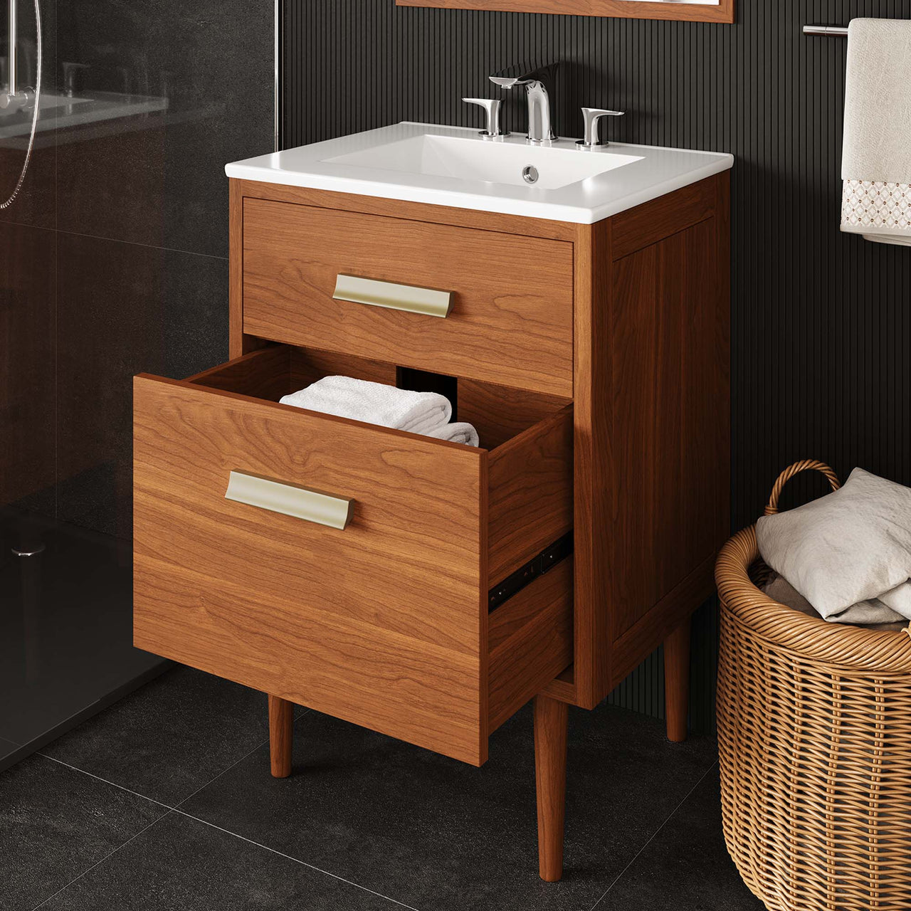 Caselle Vanity Base with Storage, Small, Natural Wood
