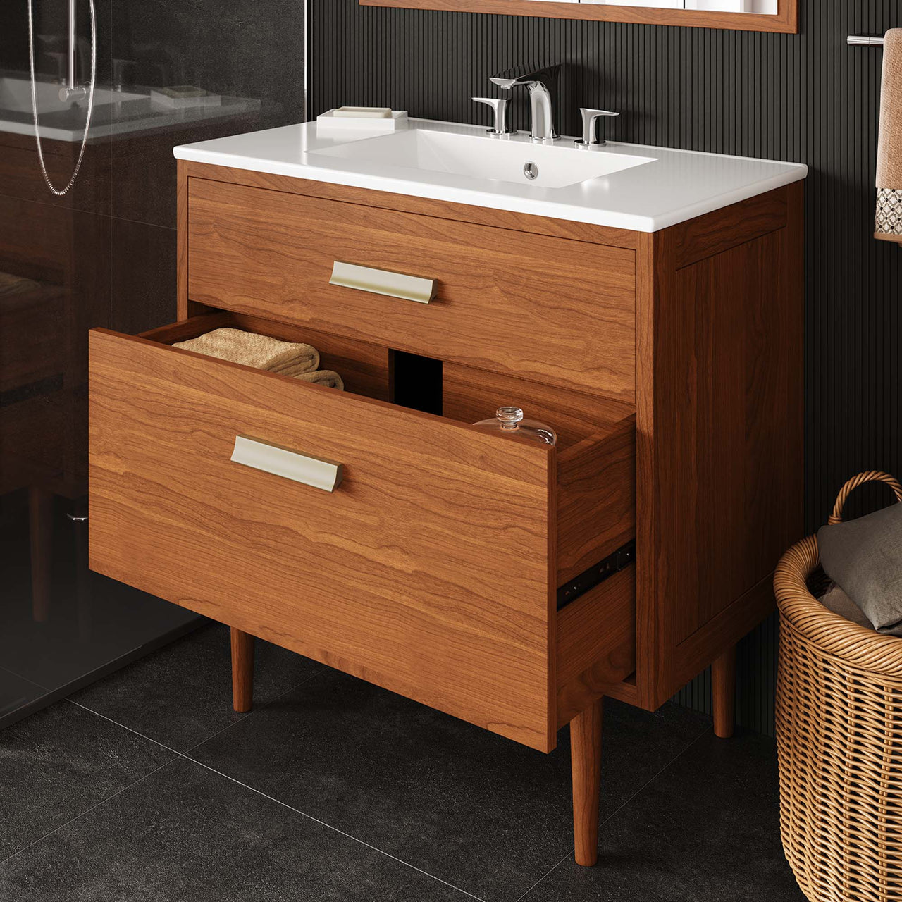 Caselle Vanity Base with Storage, Large, Natural Wood