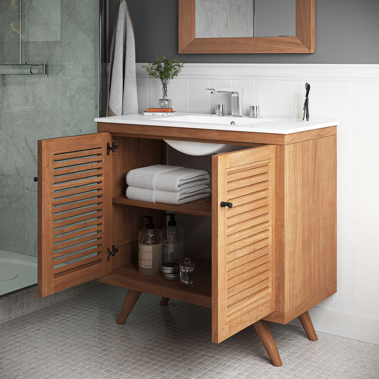 Nest Vanity Base with Storage, Large, Natural Wood