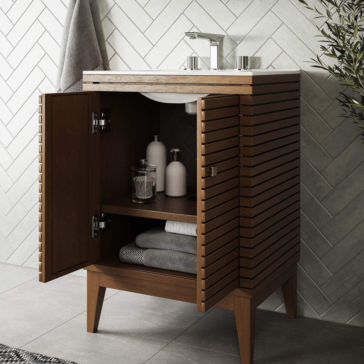 Ridge Vanity Base with Storage, Small, Walnut