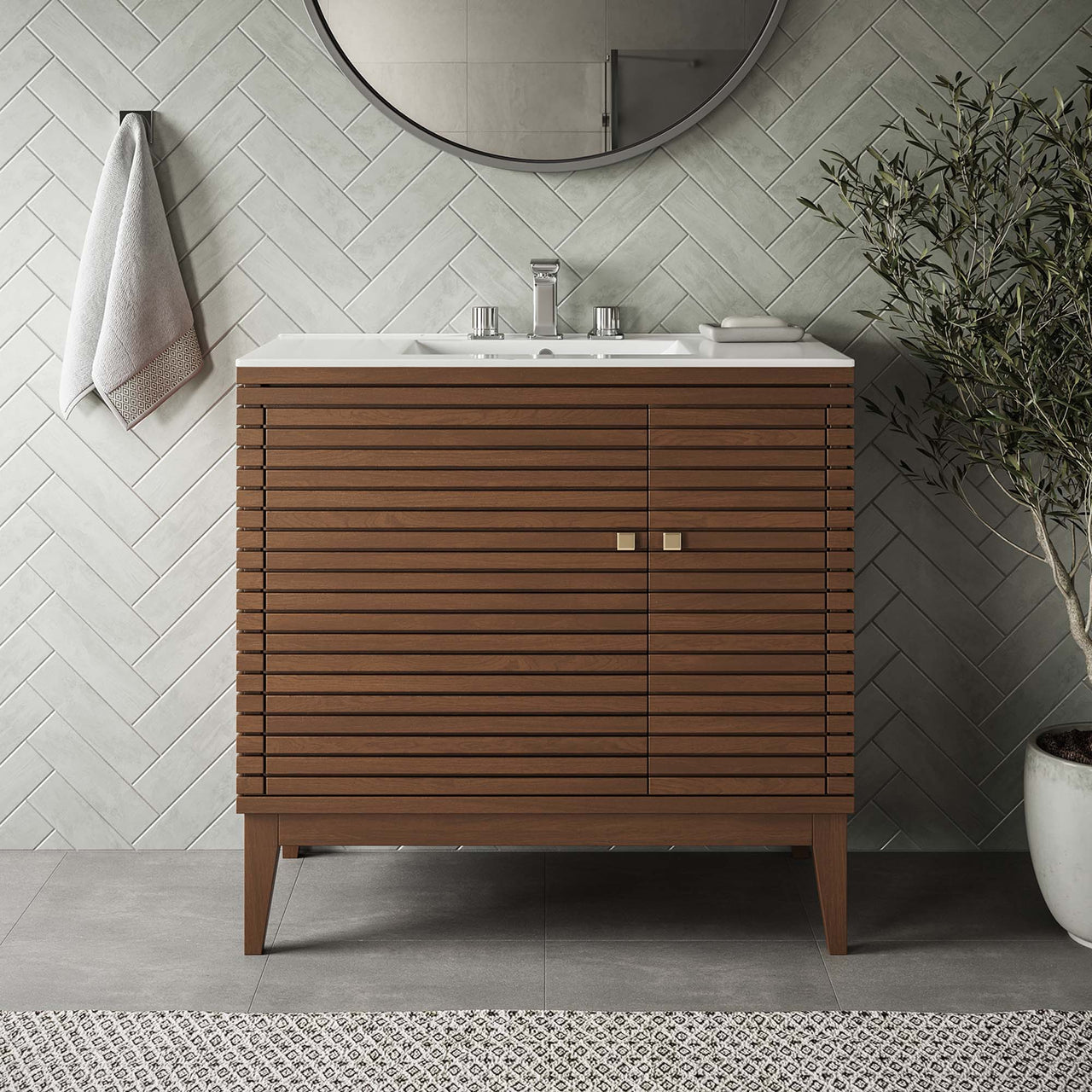 Ridge Vanity Base with Storage, Large, Walnut