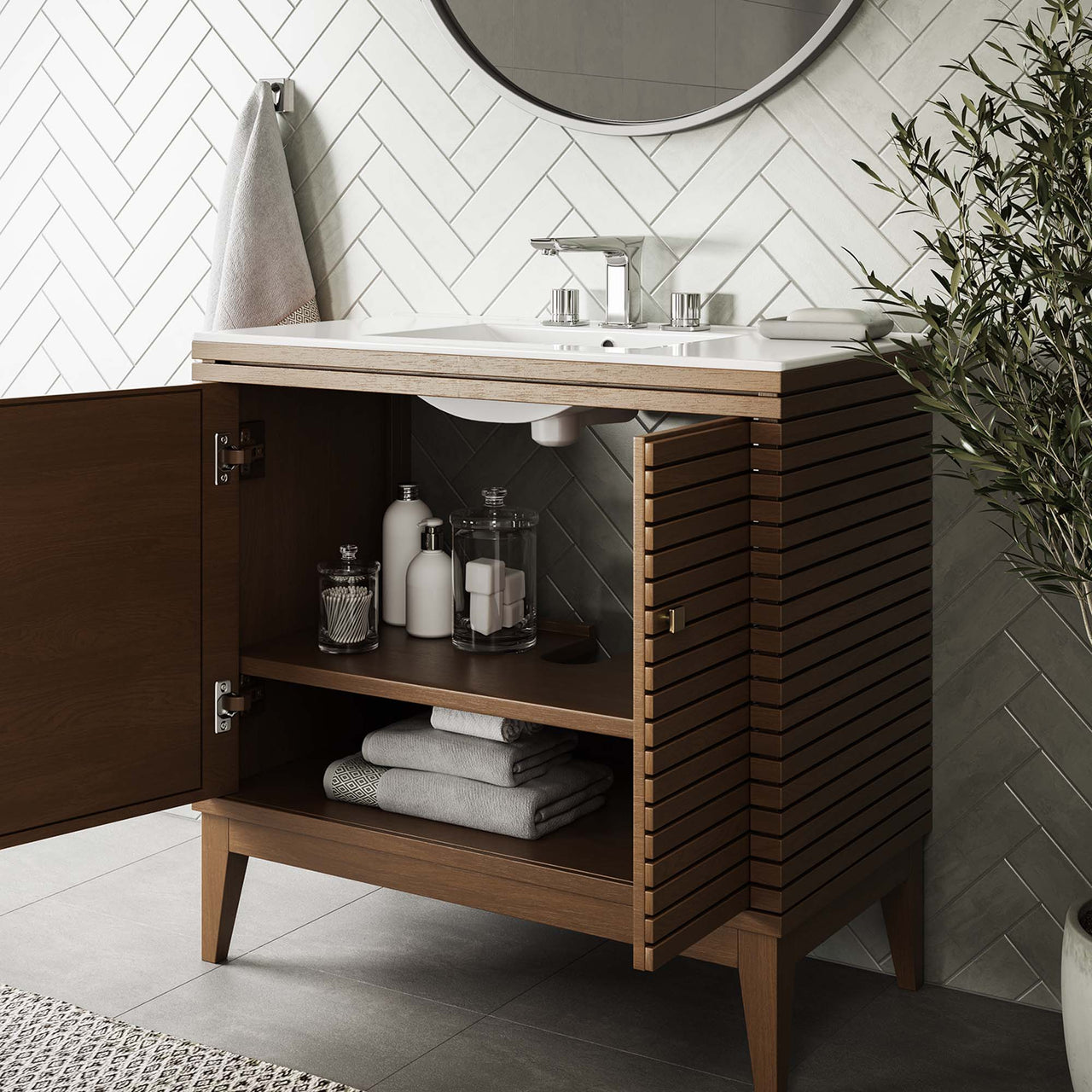 Ridge Vanity Base with Storage, Large, Walnut