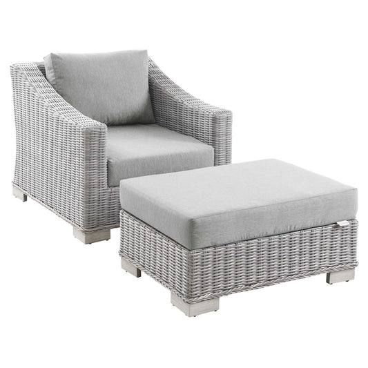 Corvara 2-Piece Alfresco Woven Armchair & Ottoman Set Light Gray & Gray
