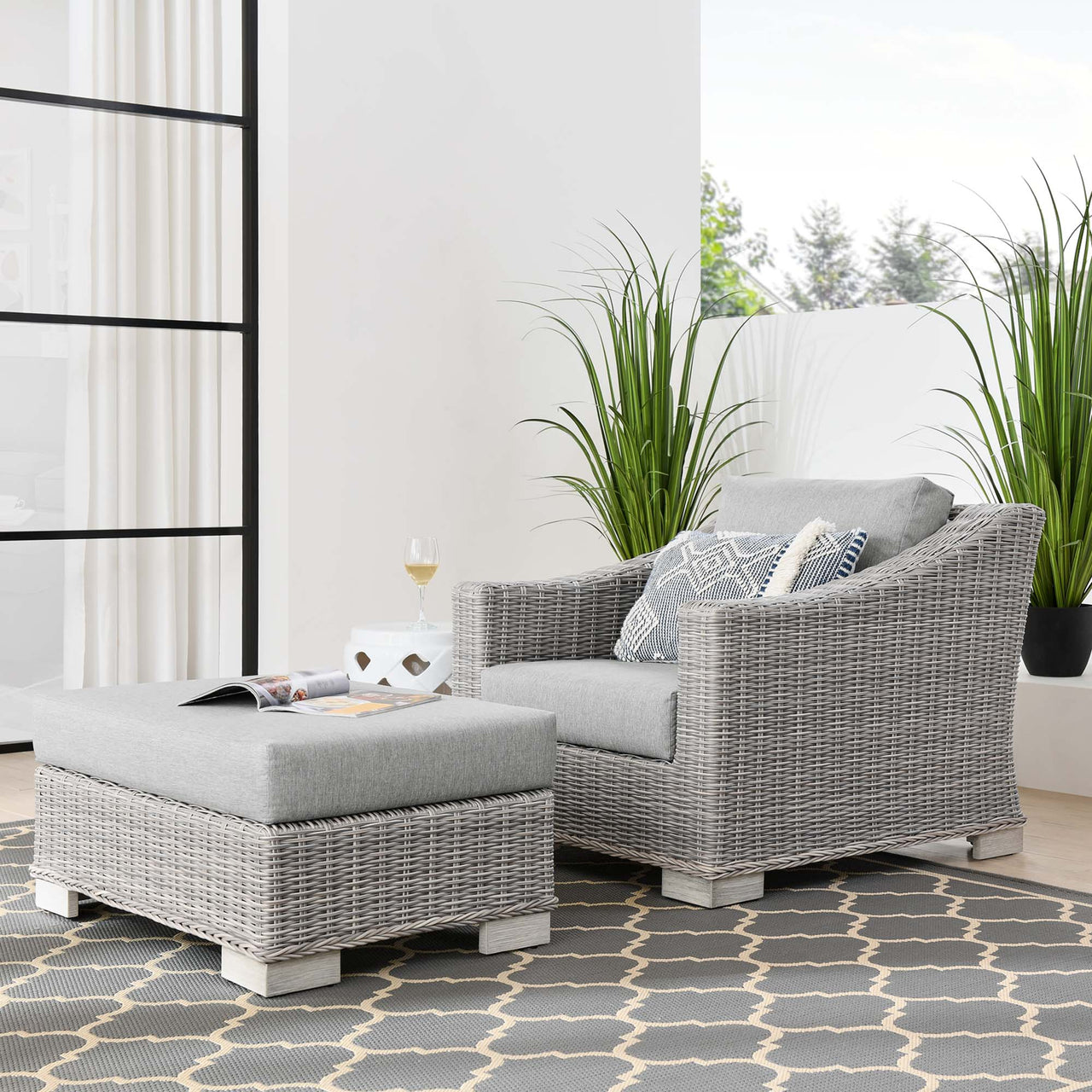 Corvara 2-Piece Alfresco Woven Armchair & Ottoman Set Light Gray & Gray