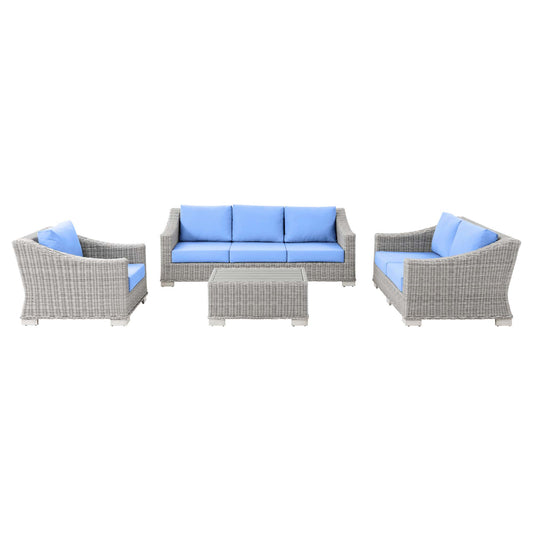 Corvara 4-Piece Alfresco Woven Furniture Set, Light Gray & Light Blue