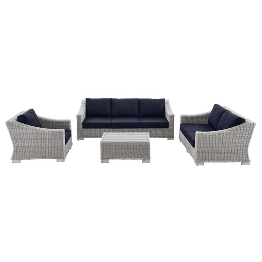 Corvara 4-Piece Alfresco Woven Furniture Set, Light Gray & Navy
