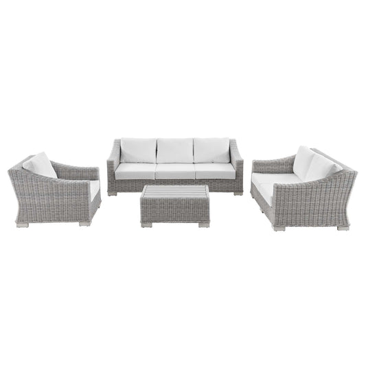Corvara 4-Piece Alfresco Woven Furniture Set, Light Gray & White