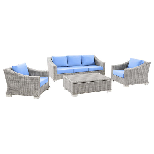 Corvara 4-Piece Alfresco Woven Furniture Set, Light Gray & Light Blue