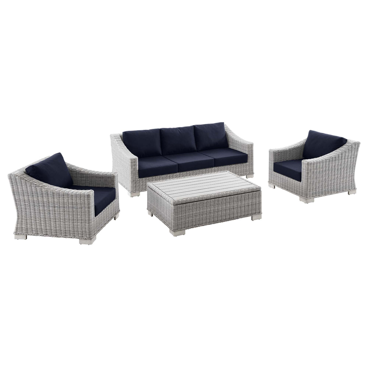 Corvara 4-Piece Alfresco Woven Furniture Set, Light Gray & Navy