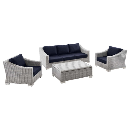 Corvara 4-Piece Alfresco Woven Furniture Set, Light Gray & Navy