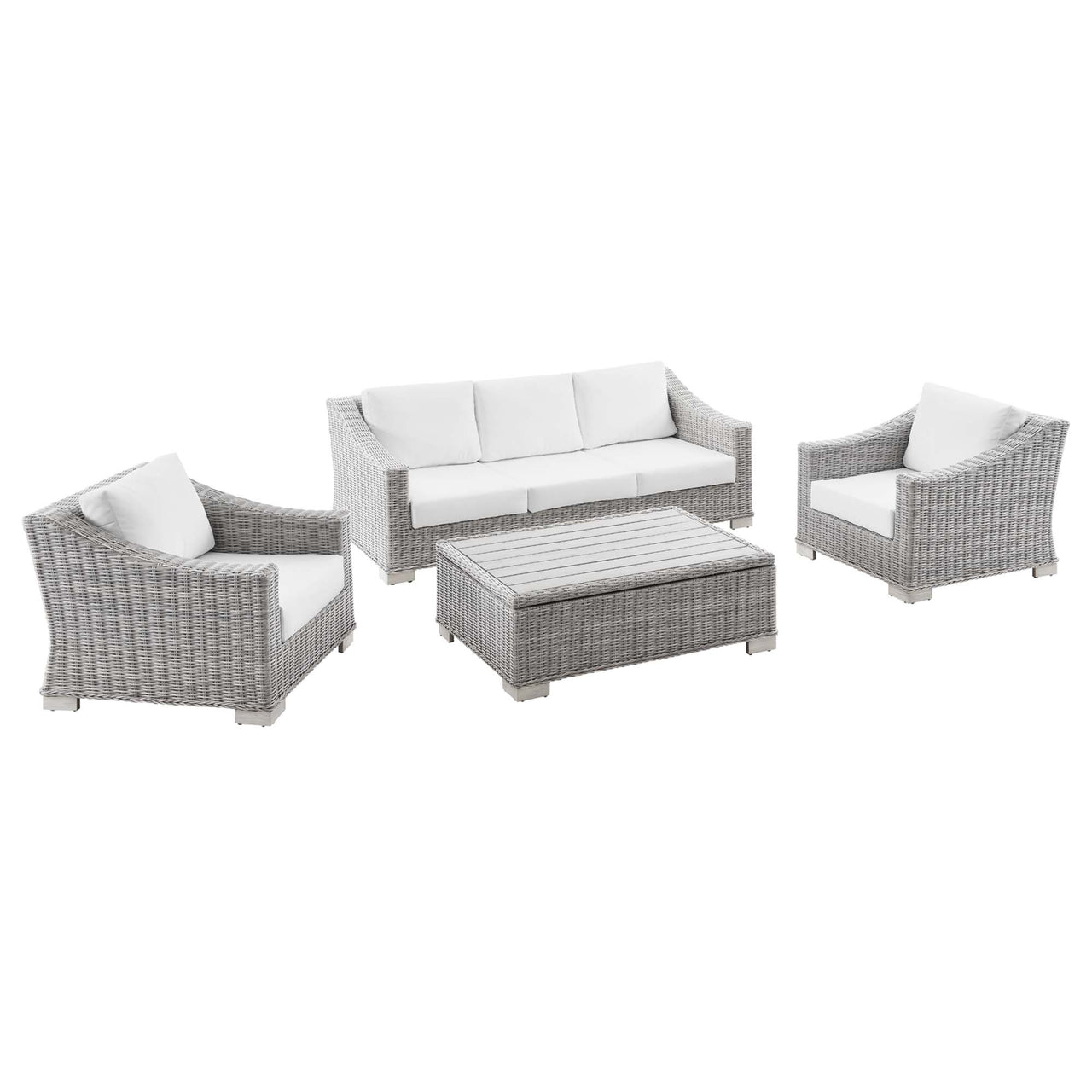 Corvara 4-Piece Alfresco Woven Furniture Set, Light Gray & White