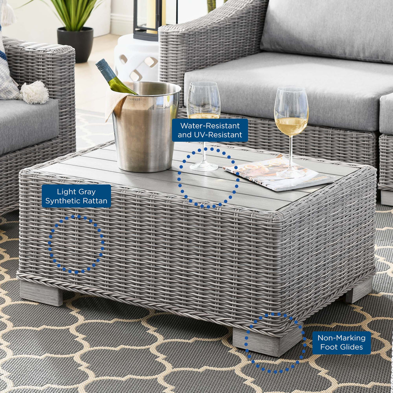 Corvara 5-Piece Alfresco Woven Furniture Set, Light Gray & Gray