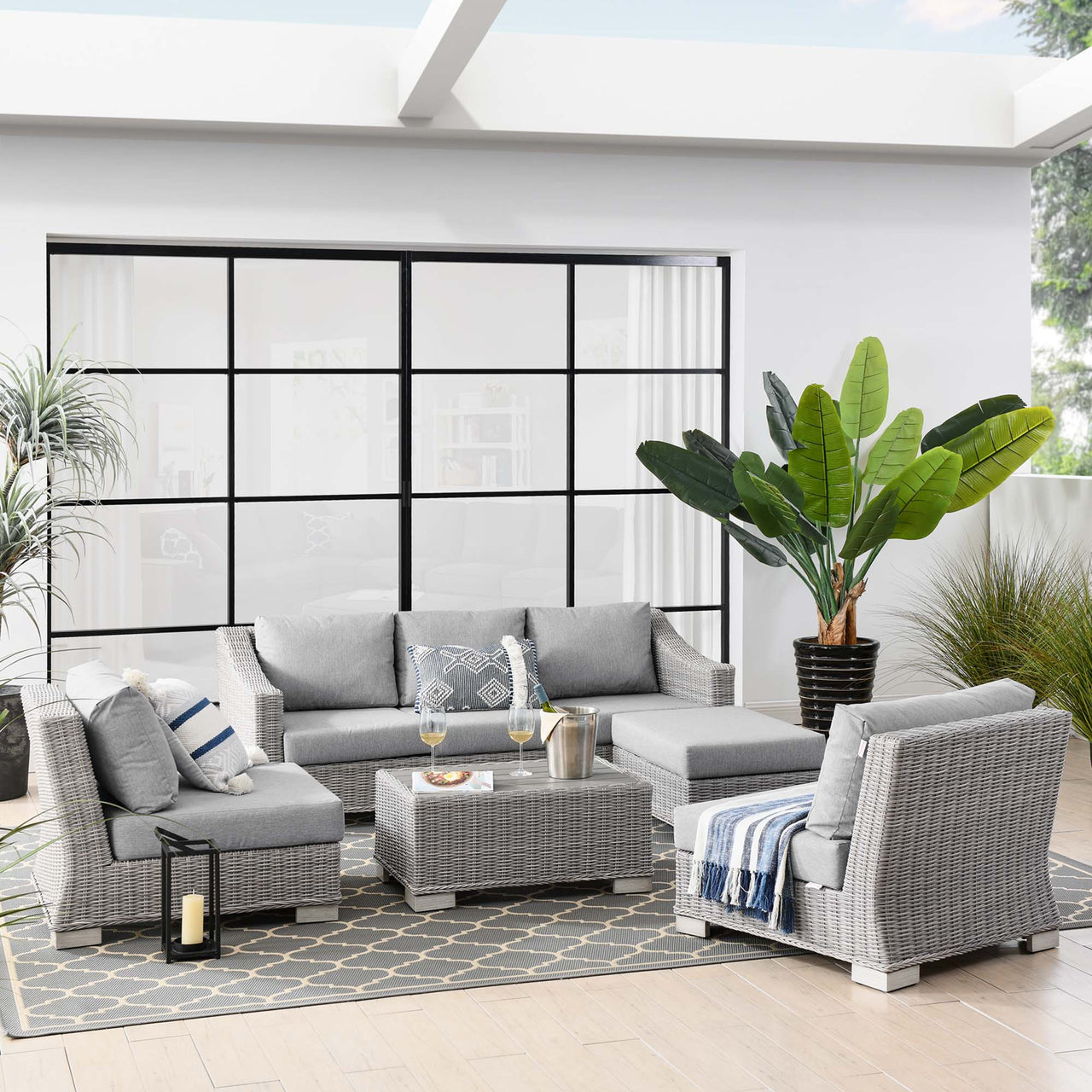 Corvara 5-Piece Alfresco Woven Furniture Set, Light Gray & Gray