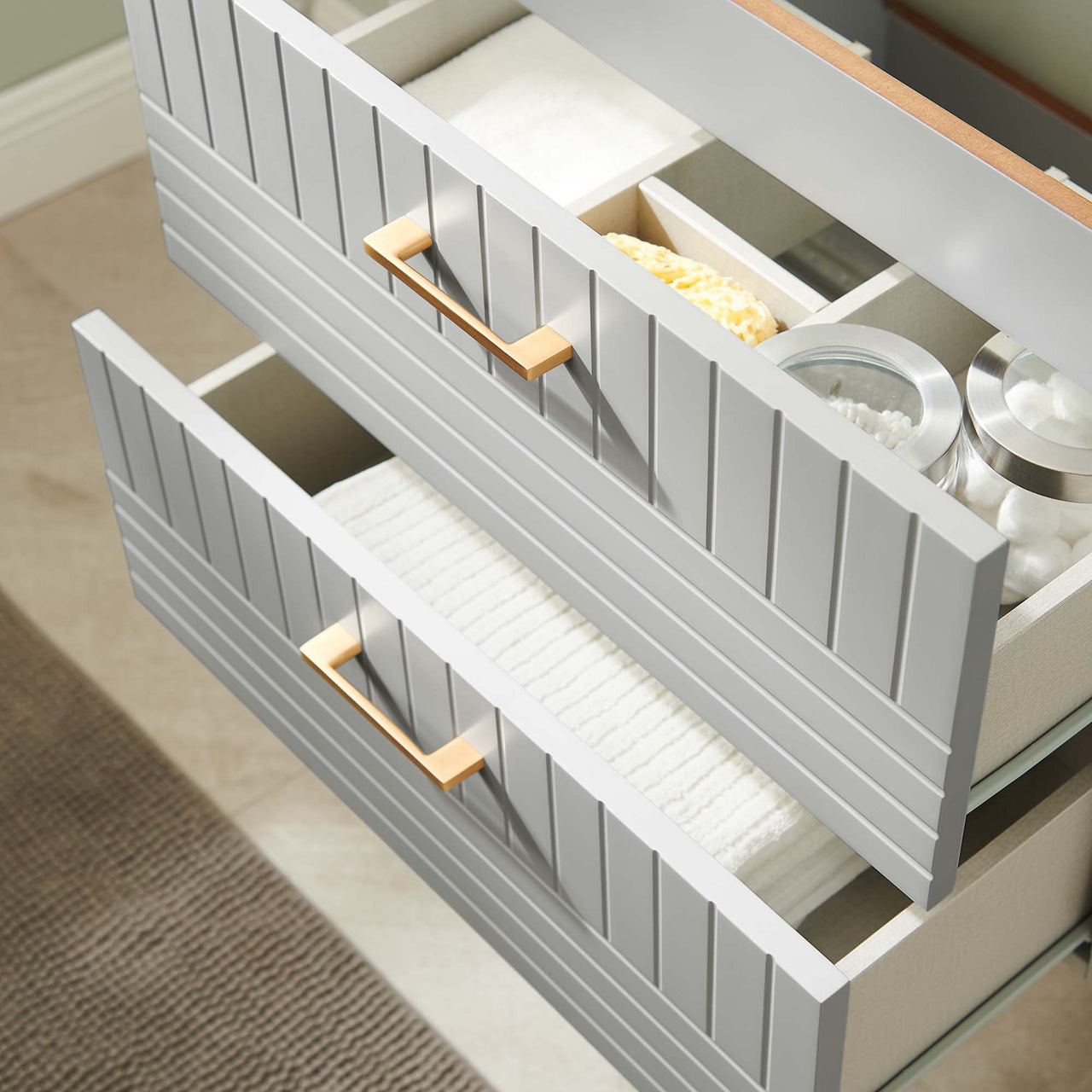 Dawnridge Levitating Vanity Base with Storage, Light Gray