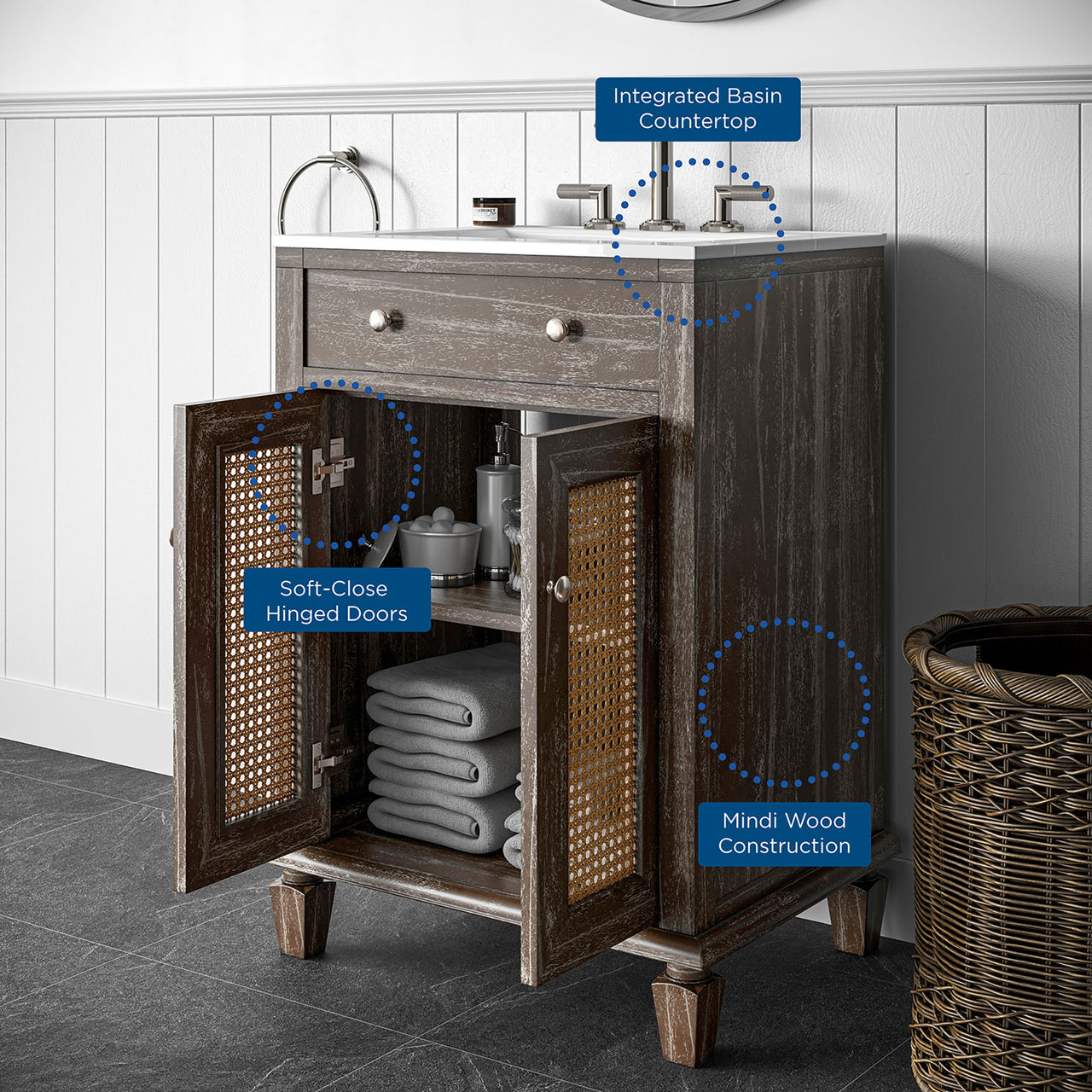 Beachside Vanity Unit, Small, Gray & White