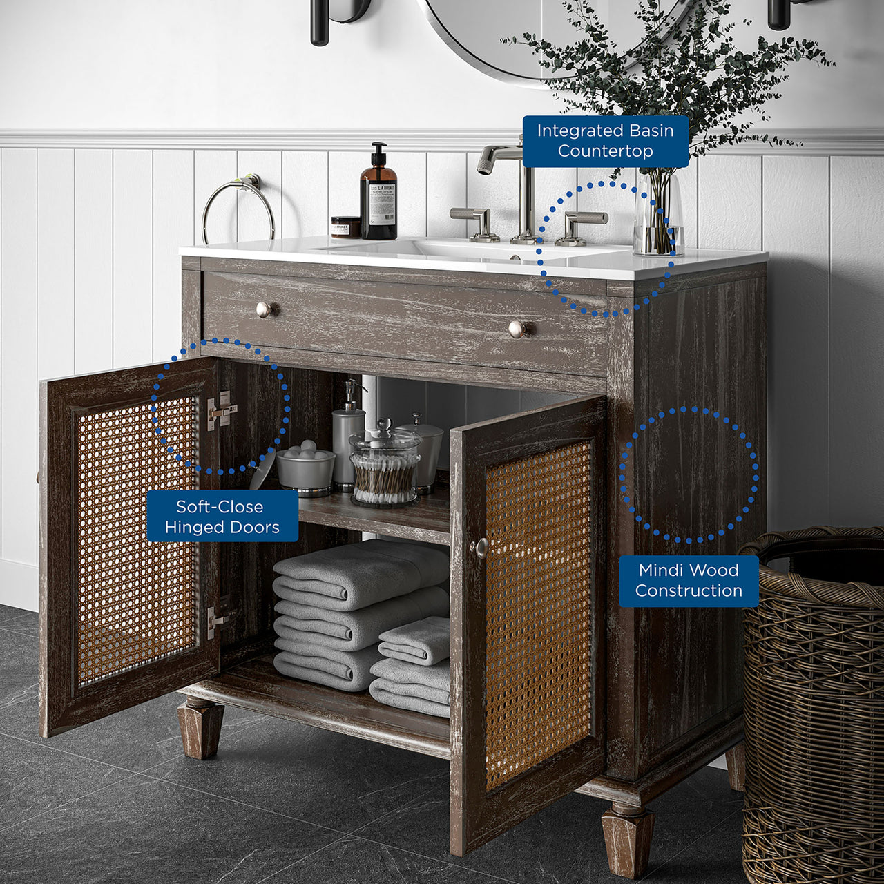 Beachside Vanity Unit, Large, Gray & White