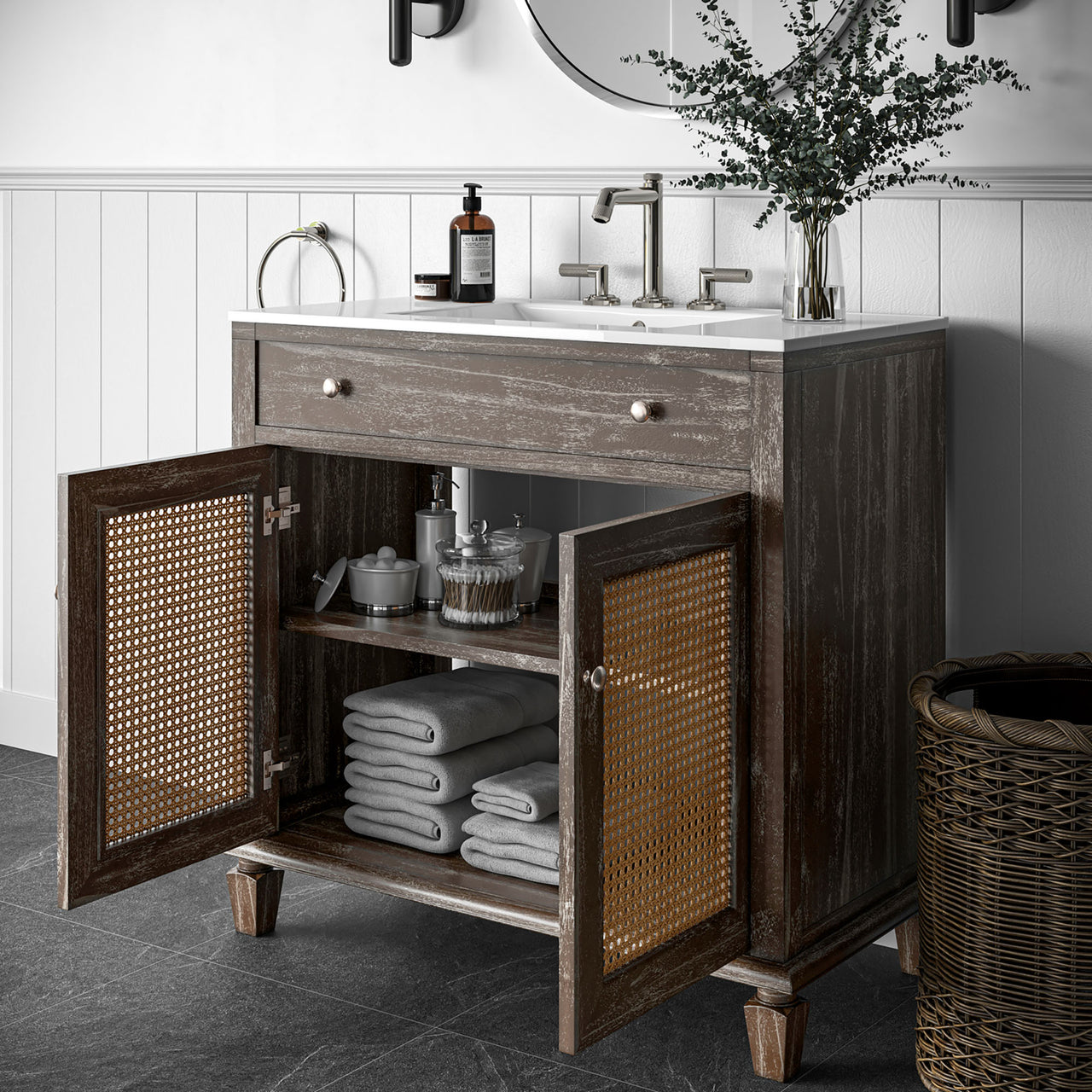 Beachside Vanity Unit, Large, Gray & White