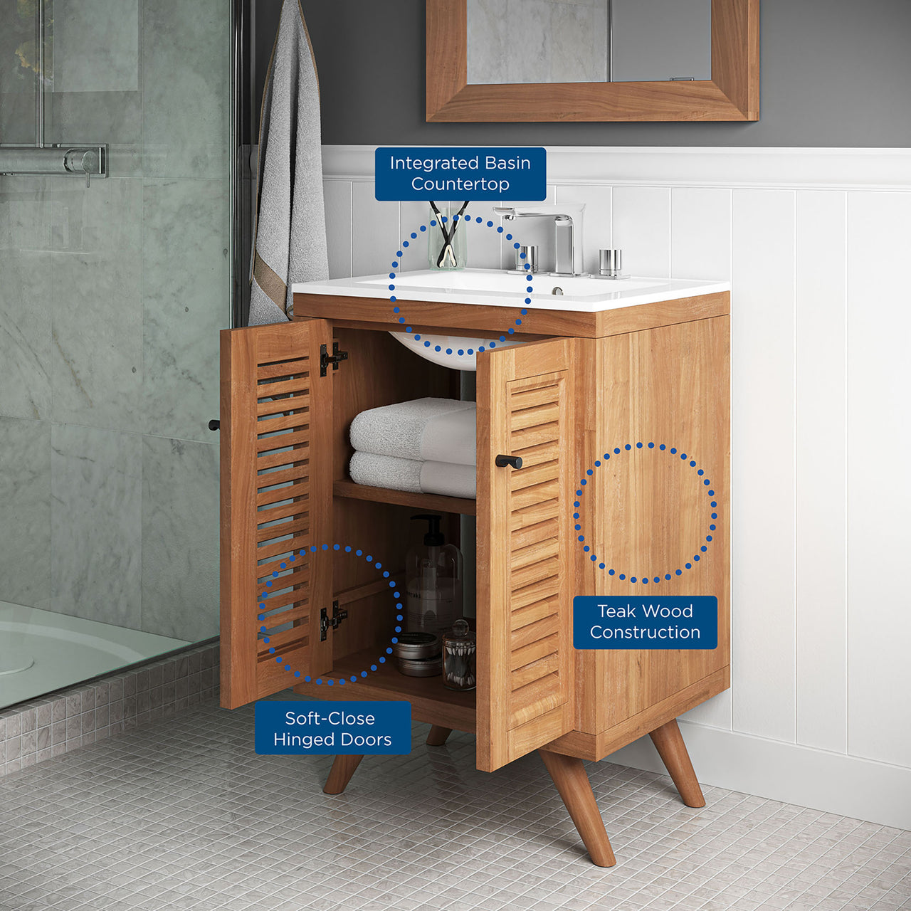 Nest Vanity Unit, Small, Natural Wood & White