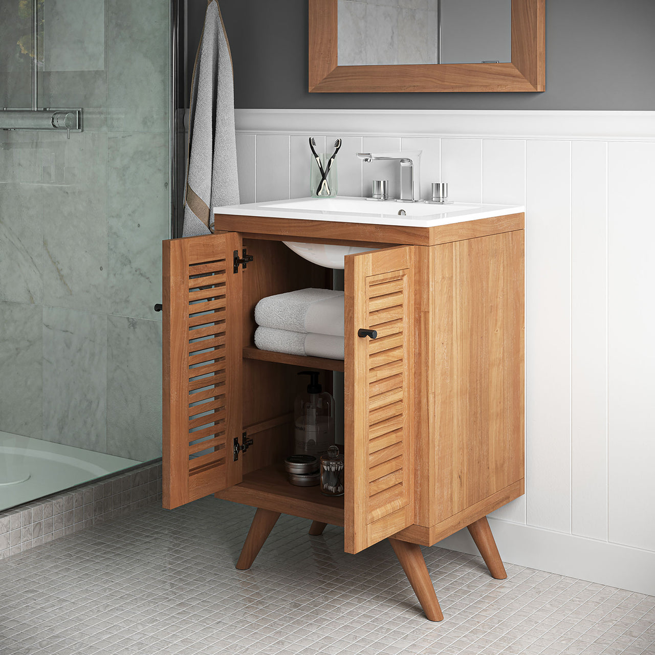 Nest Vanity Unit, Small, Natural Wood & White