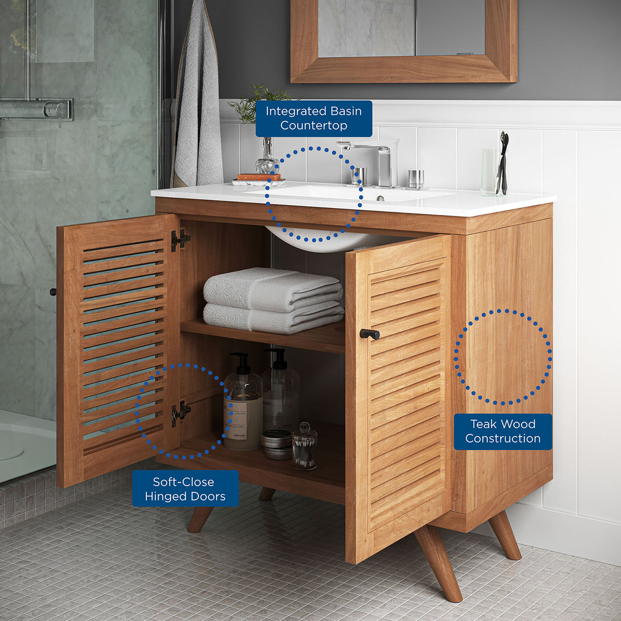 Nest Vanity Unit, Large, Natural Wood & White