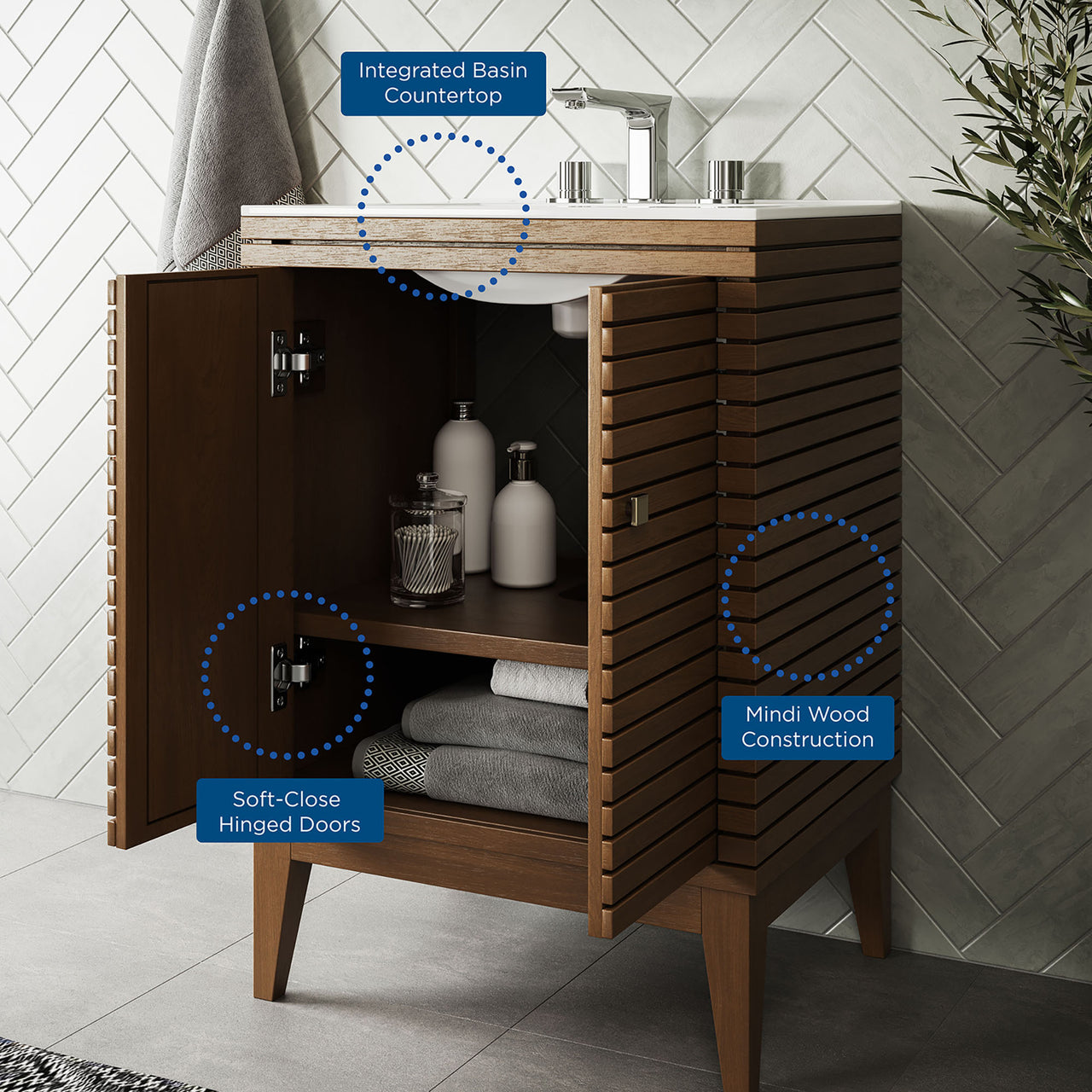 Ridge Vanity Unit, Small, Walnut & White