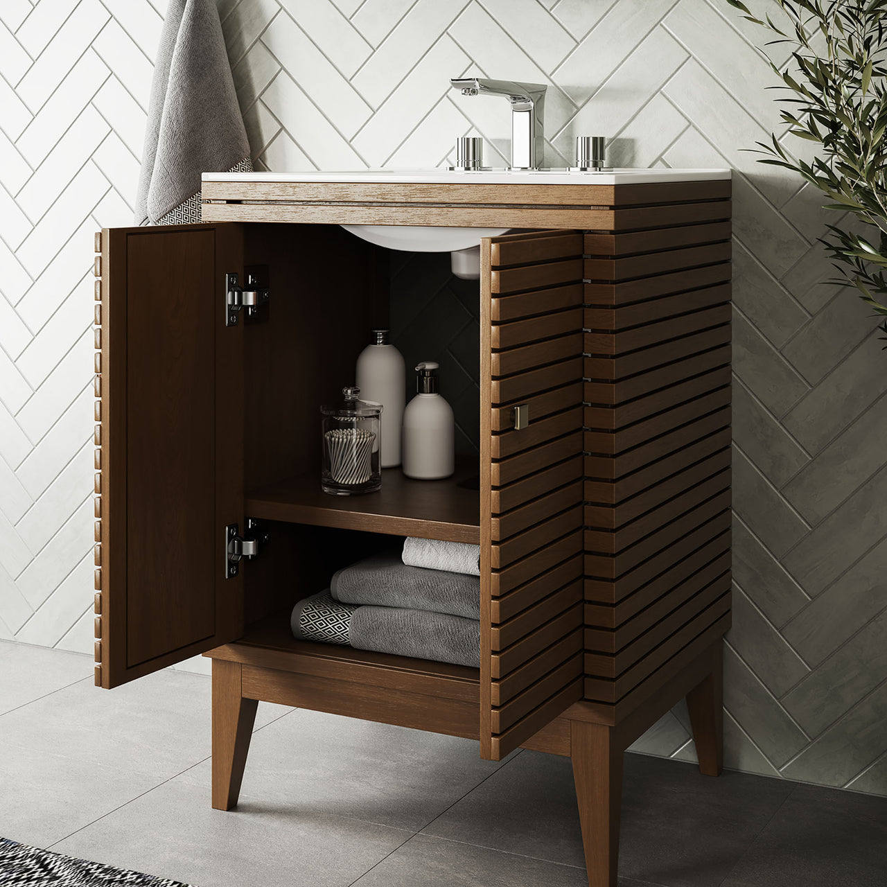 Ridge Vanity Unit, Small, Walnut & White