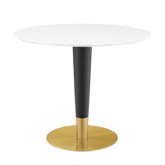Aurelio Round Dining Table, Small, Gold & White