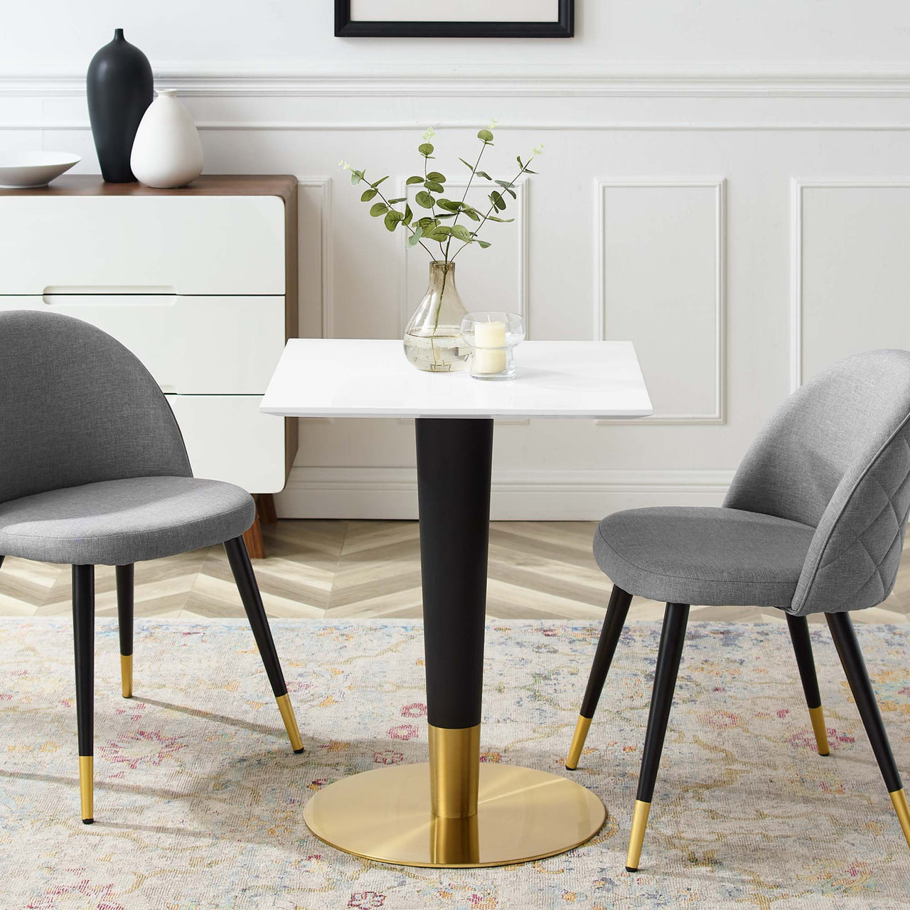 Aurelio Square Dining Table, Extra Small, Gold & White