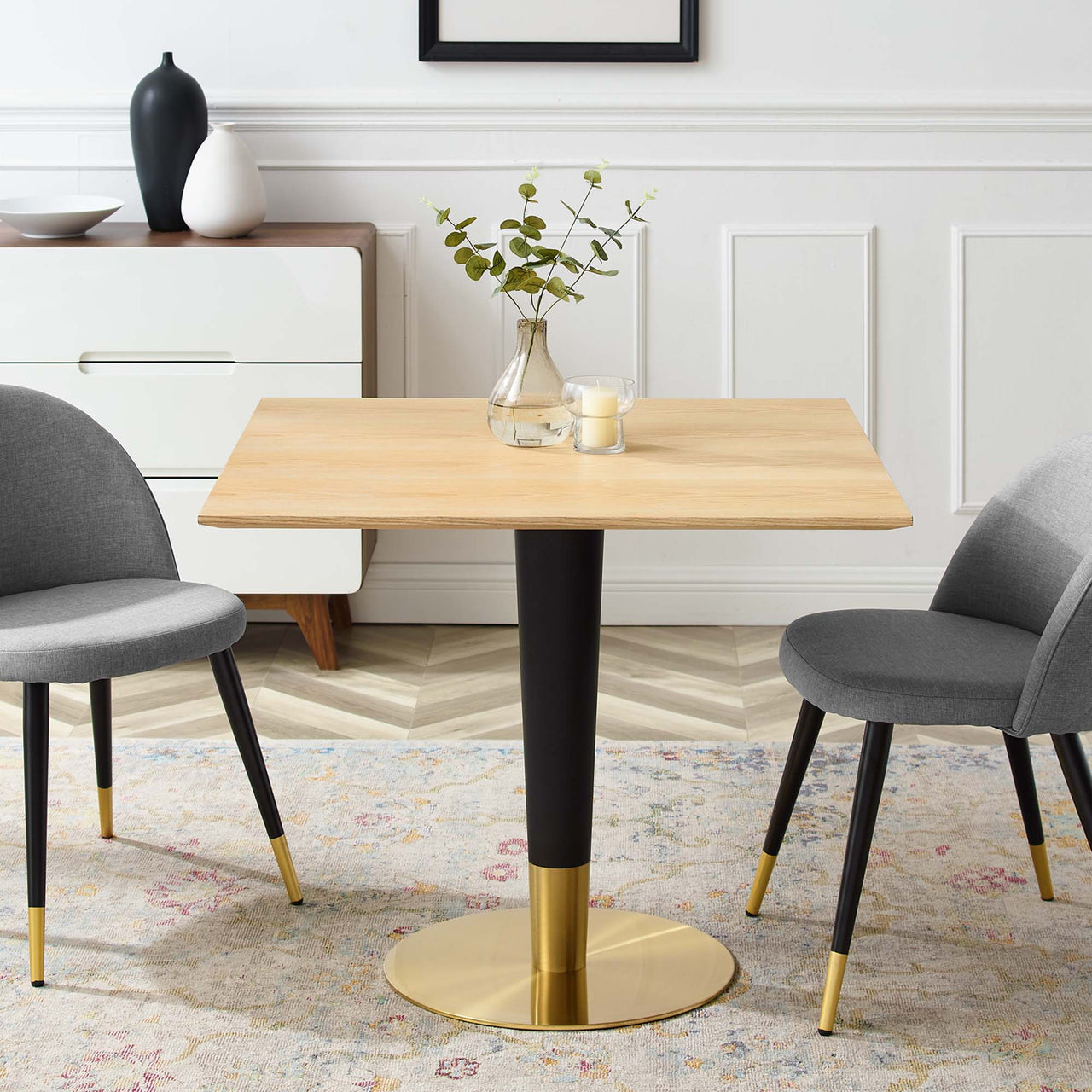 Aurelio Square Dining Table, Medium, Gold & Natural Wood